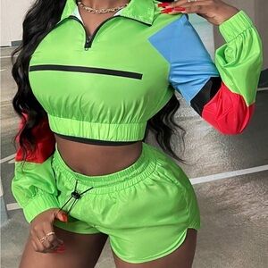 New SHEIN Color Block Jacket & Shorts Set